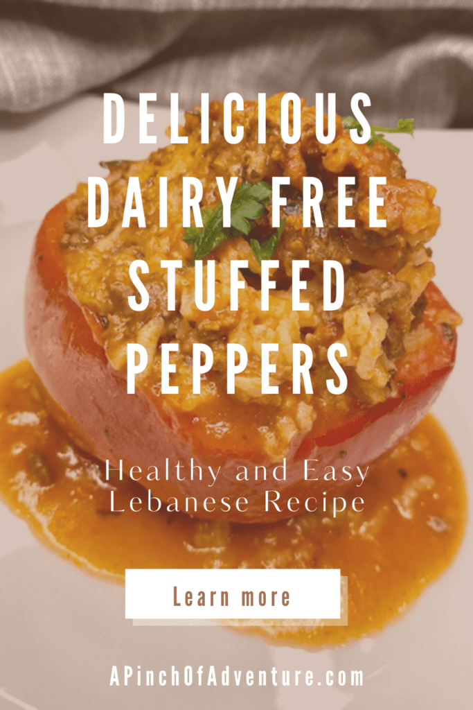 This the THE BEST stuffed bell pepper recipe! It is a gluten free and dairy free stuffed bell pepper recipe made with ground beef and rice and cooked in tomato sauce. These stuffed peppers are easy and so healthy. This is a step by step guide how to make stuffed peppers in a Dutch oven with a video included as well!
